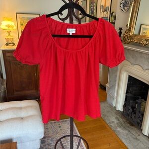 Madewell Red Blouse with Puff Sleeves